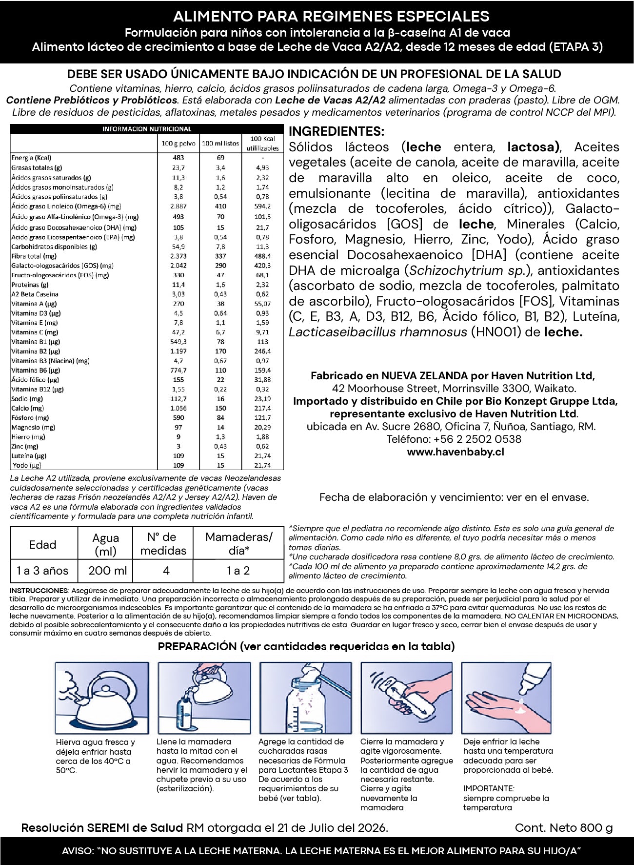 Etapa 3 - Alimento Lácteo de Crecimiento a base de Leche de Vaca A2/A2