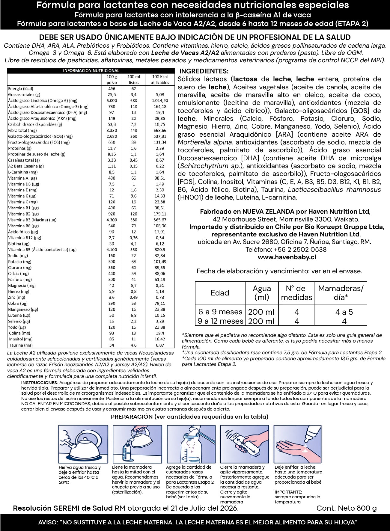 Etapa 2 - Fórmula de Continuación a base de Leche de Vaca A2/A2